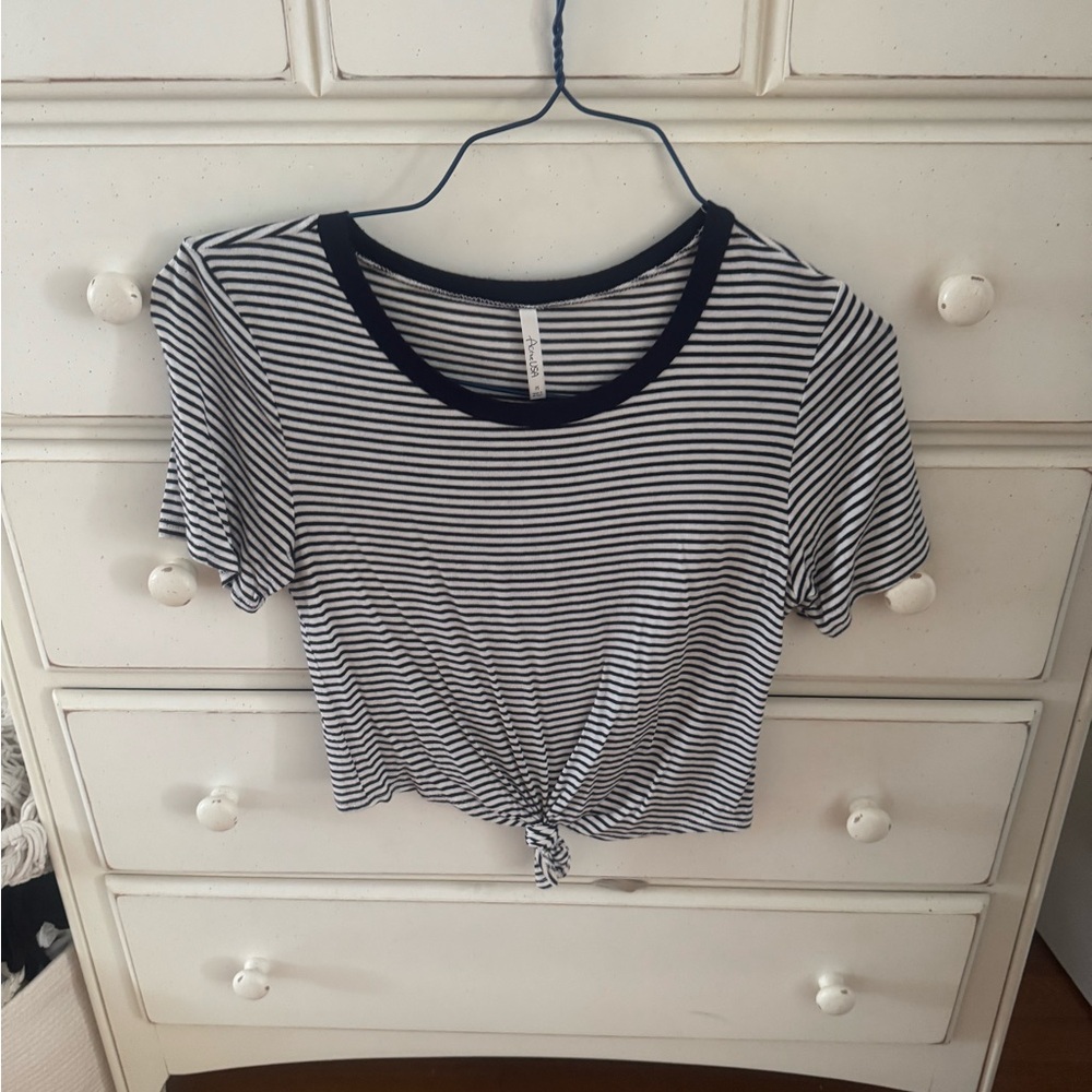 Active USA Navy and White Crop Tie Front T-Shirt